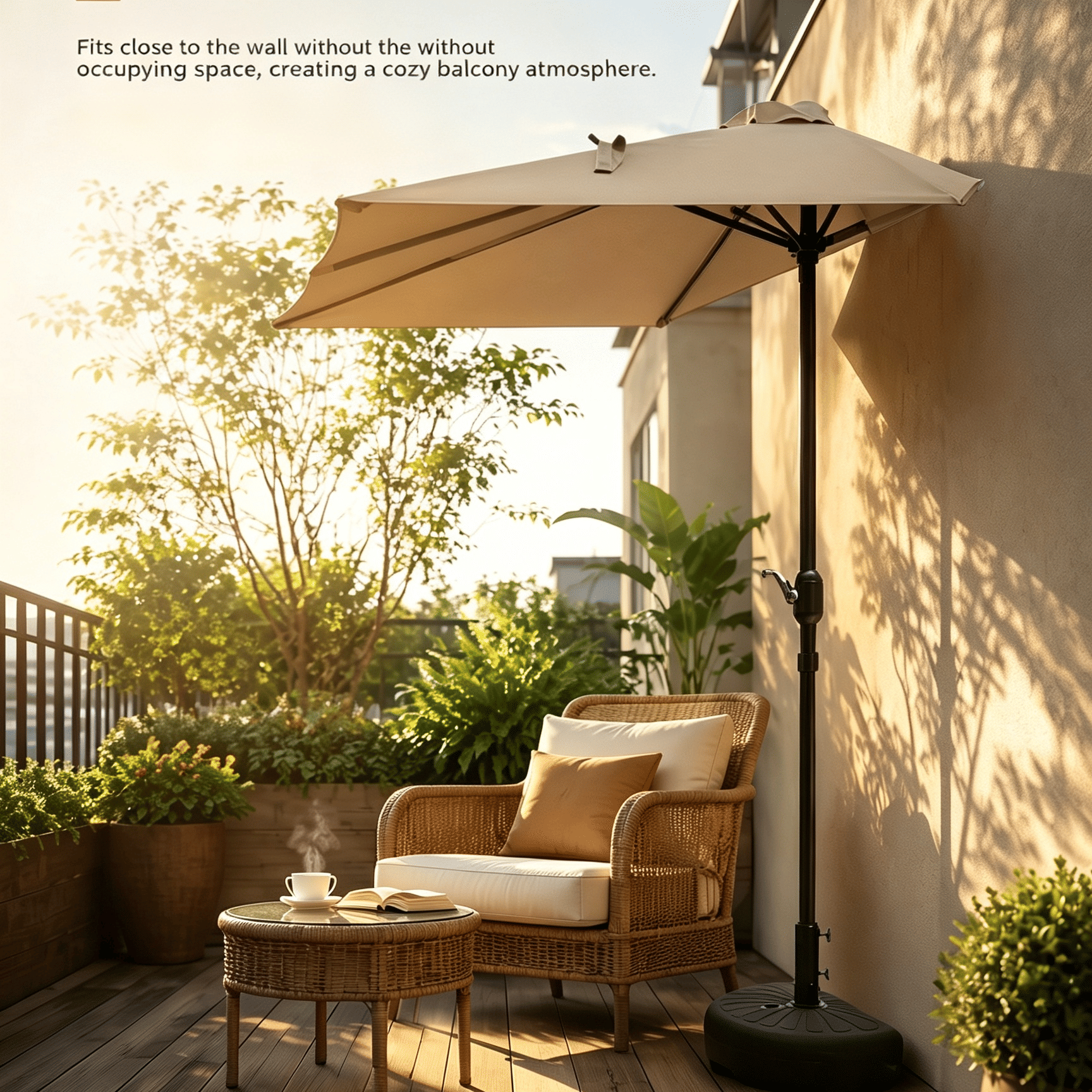 ร่มกันแดดครึ่งด้านกลางแจ้ง BUNISE รุ่น SEMI‑SIDE ขนาด 2.5×1.3 ม. สีเบจ_12